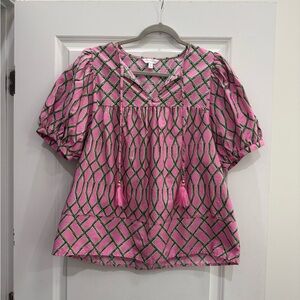Crown & Ivy Pink and Green Patterned Blouse